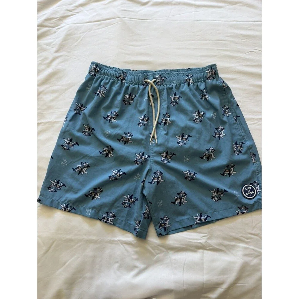 Life Is Good Swim Shorts M Blue Graphic Print